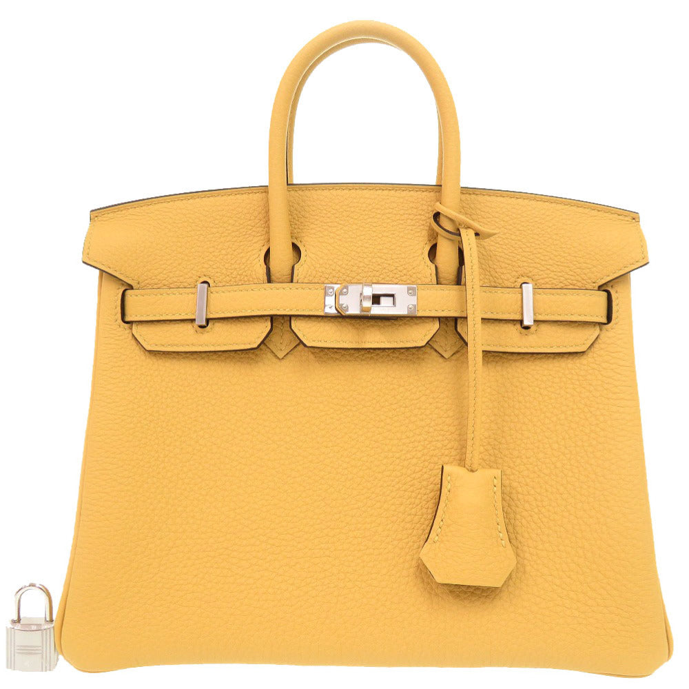 未使用品 エルメス バーキン25 トゴ パイユ シルバー金具 G刻印 ハンドバッグ 黄 1239【中古】HERMES
