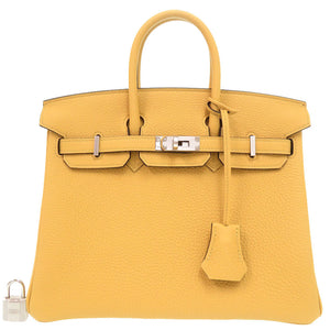未使用品 エルメス バーキン25 トゴ パイユ シルバー金具 G刻印 ハンドバッグ 黄 1239【中古】HERMES