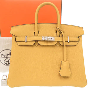 未使用品 エルメス バーキン25 トゴ パイユ シルバー金具 G刻印 ハンドバッグ 黄 1239【中古】HERMES
