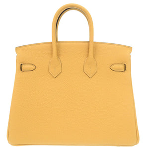 未使用品 エルメス バーキン25 トゴ パイユ シルバー金具 G刻印 ハンドバッグ 黄 1239【中古】HERMES