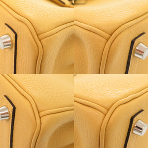 未使用品 エルメス バーキン25 トゴ パイユ シルバー金具 G刻印 ハンドバッグ 黄 1239【中古】HERMES