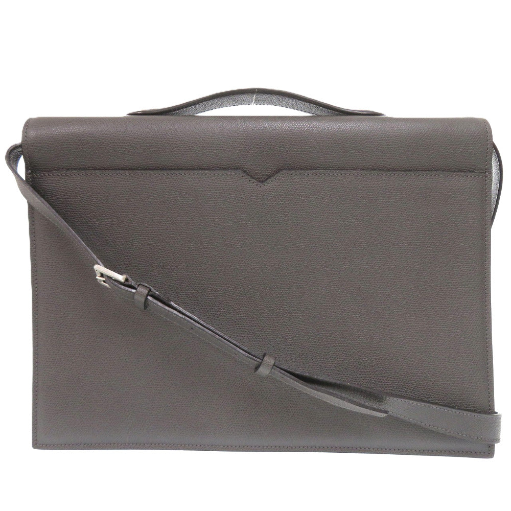 美品 ヴァレクストラ Vライン レザー グレー ショルダーバッグ 1264【中古】Valextra メンズ