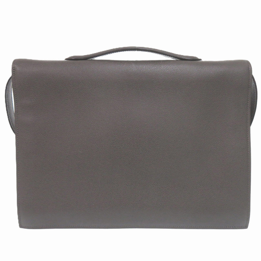 美品 ヴァレクストラ Vライン レザー グレー ショルダーバッグ 1264【中古】Valextra メンズ