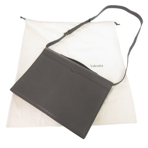 美品 ヴァレクストラ Vライン レザー グレー ショルダーバッグ 1264【中古】Valextra メンズ
