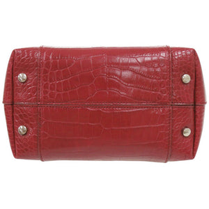 美品 トッズ ダブルT 2WAY 型押しレザー レッド ハンドバッグ 赤 1270【中古】TOD’S