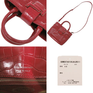 美品 トッズ ダブルT 2WAY 型押しレザー レッド ハンドバッグ 赤 1270【中古】TOD’S