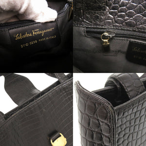 サルヴァトーレフェラガモ 型押しレザー ブラック 2WAY ハンドバッグ ショルダーバッグ 黒 1272【中古】Salvatore Ferragamo