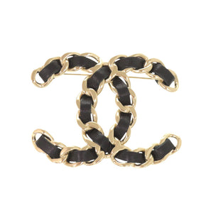 新品同様 シャネル ココマーク チェーンモチーフ ブローチ レザー ブラック アクセサリー 1314 【中古】 CHANEL
