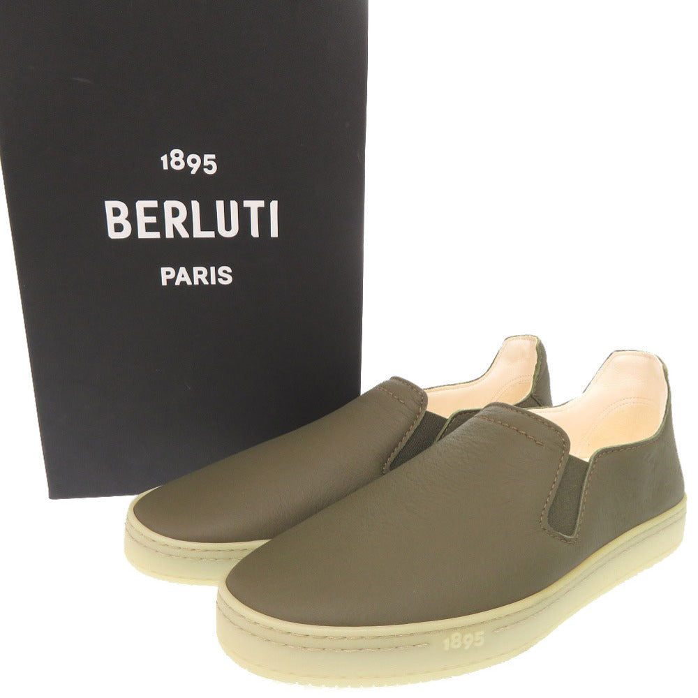 未使用 ベルルッティ エデン カリグラフィ サイズ7.5 レザー カーキ スリッポン 1325【中古】BERLUTI メンズ