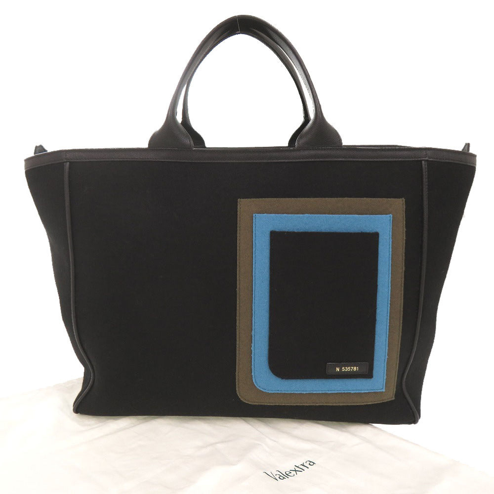 美品 ヴァレクストラ ラージ レザー フェルト ブラック トートバッグ 黒 1345【中古】Valextra