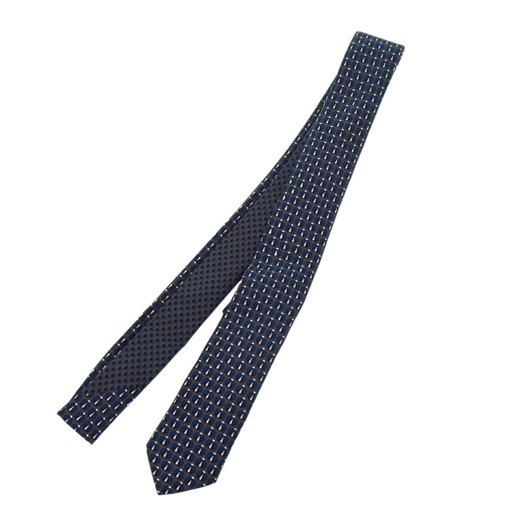 美品 プラダ UCR75 総柄 ネクタイ シルク グレー ネイビー 1431【中古】PRADA