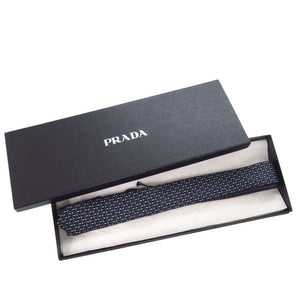 美品 プラダ UCR75 総柄 ネクタイ シルク グレー ネイビー 1431【中古】PRADA