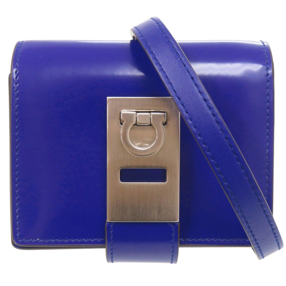 未使用 サルヴァトーレフェラガモ ガンチーニ レザー ブルー ショルダーバッグ 青 1437【中古】Salvatore Ferragamo