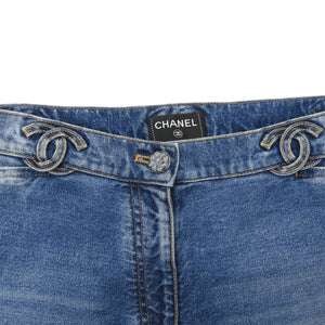 新品同様 シャネル ココマーク P76791 サイズ38 デニム パンツ コットン ブルー 青 1443【中古】CHANEL