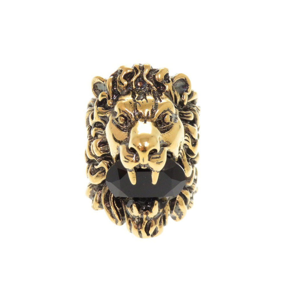 美品 グッチ ライオンヘッド メタル ストーン #16(15号) ゴールド リング 指輪 1505【中古】GUCCI