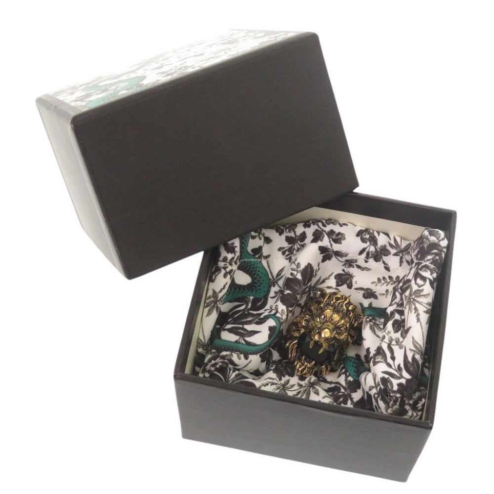 美品 グッチ ライオンヘッド メタル ストーン #16(15号) ゴールド リング 指輪 1505【中古】GUCCI