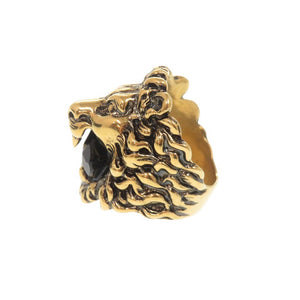 美品 グッチ ライオンヘッド メタル ストーン #16(15号) ゴールド リング 指輪 1505【中古】GUCCI