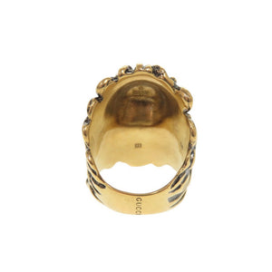 美品 グッチ ライオンヘッド メタル ストーン #16(15号) ゴールド リング 指輪 1505【中古】GUCCI