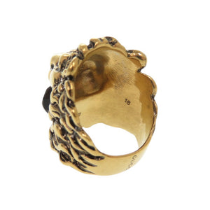 美品 グッチ ライオンヘッド メタル ストーン #16(15号) ゴールド リング 指輪 1505【中古】GUCCI