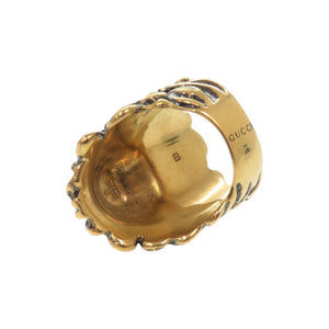 美品 グッチ ライオンヘッド メタル ストーン #16(15号) ゴールド リング 指輪 1505【中古】GUCCI