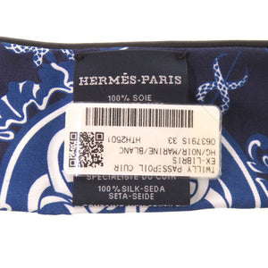 未使用 エルメス ツイリー エクスリブリス Ex-Libris マリン ブラック ホワイト シルク 1509 【中古】 HERMES