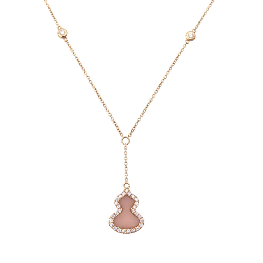 新品同様 キーリン Wulu ダイヤ 750PG ひょうたん ネックレス ダイヤモンド0.133ct / K18ピンクゴールド / ピンクシェル ジュエリー 1545【中古】Qeelin
