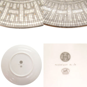 新品同様 エルメス モザイク24 プラチナ P035007P 陶器 ホーセリン グレインレザー デザートプレート 皿 1605【中古】HERMES
