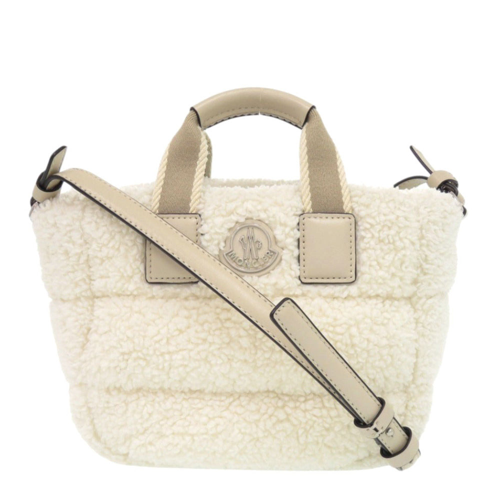 美品 モンクレール Micro Caradoc ボア ホワイト 2way ハンドバッグ ショルダーストラップ 白 1631【中古】MONCLER