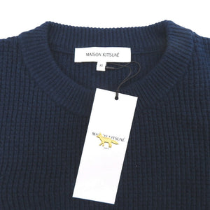未使用 メゾンキツネ ハンドライティングロゴ刺繍 クルーネック ウール サイズXS ネイビー ニット セーター 1636【中古】MAISON KITSUNE メンズ
