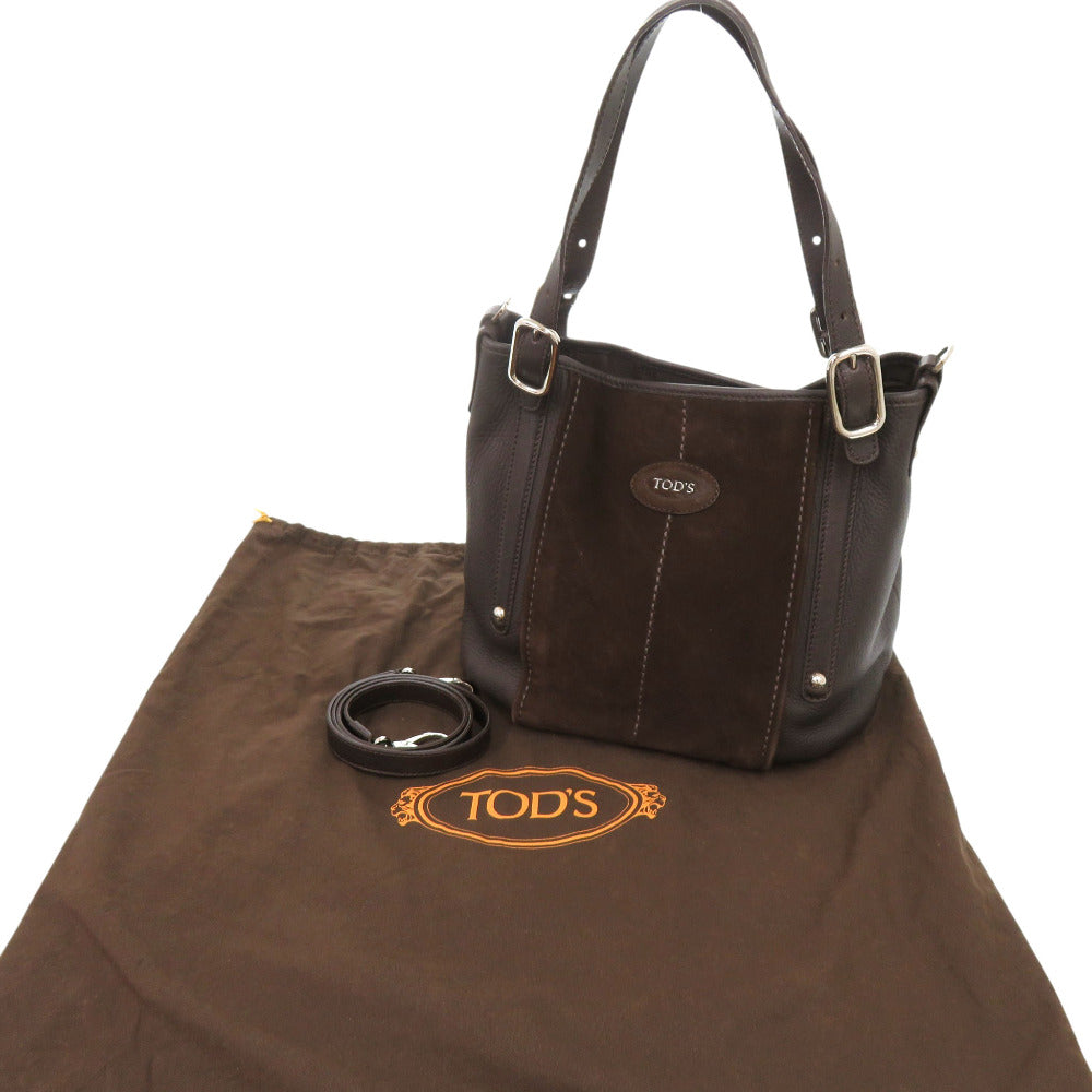 美品 トッズ スウェード レザー ブラウン 2way トートバッグ ショルダーバッグ 1645【中古】TOD’S