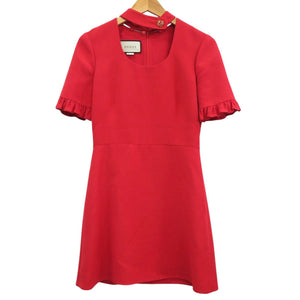 美品 グッチ 631481 シルク ウール レッド サイズ40 半袖 ミニ ワンピース 赤 1649【中古】GUCCI