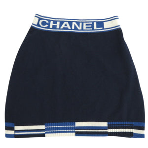 美品 シャネル CHANELロゴ P60730 カシミヤ サイズ34 ネイビー ミニスカート 1650【中古】CHANEL
