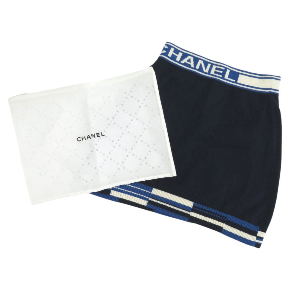 美品 シャネル CHANELロゴ P60730 カシミヤ サイズ34 ネイビー ミニスカート 1650【中古】CHANEL