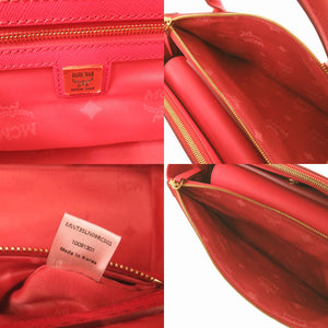 美品 エム シー エム ロゴ 2WAY レザー レッド ハンドバッグ 赤 1653【中古】MCM