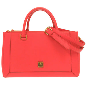 美品 エム シー エム ロゴ 2WAY レザー レッド ハンドバッグ 赤 1653【中古】MCM
