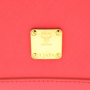 美品 エム シー エム ロゴ 2WAY レザー レッド ハンドバッグ 赤 1653【中古】MCM