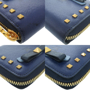 新品同様 エム シー エム スタッズリボン コンパクトラウンドウォレット MYA3ALL34VB001 ゴールド金具 レザー ブルー 青 コインケース 財布 1046【中古】MCM
