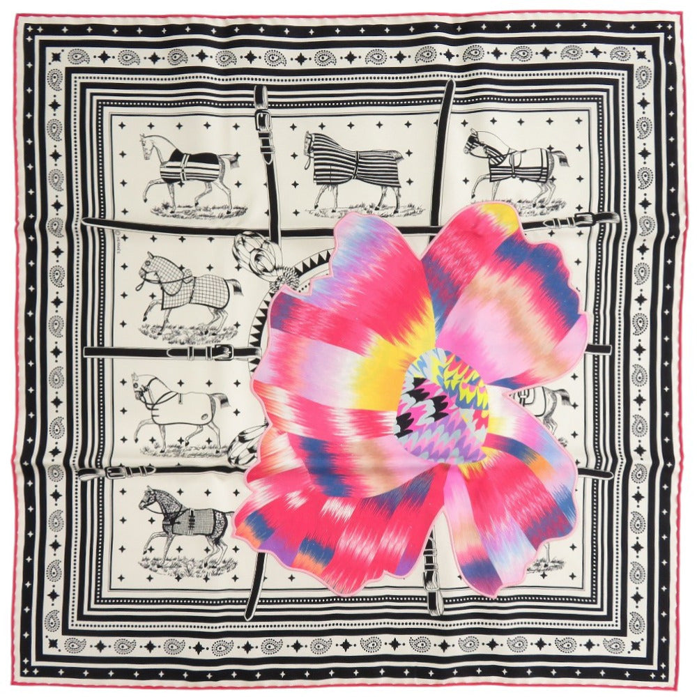 新品同様 エルメス カレ55 馬着 京都マーブル シルク マルチカラー スカーフ 0087【中古】HERMES