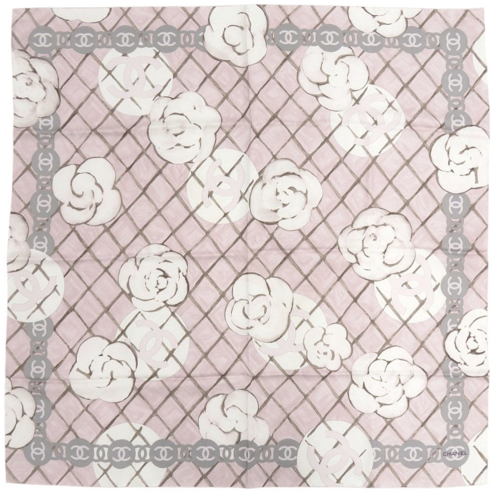 美品 シャネル ココマーク カメリア シルク ピンク系 スカーフ 0214【中古】CHANEL