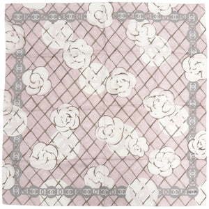 美品 シャネル ココマーク カメリア シルク ピンク系 スカーフ 0214【中古】CHANEL
