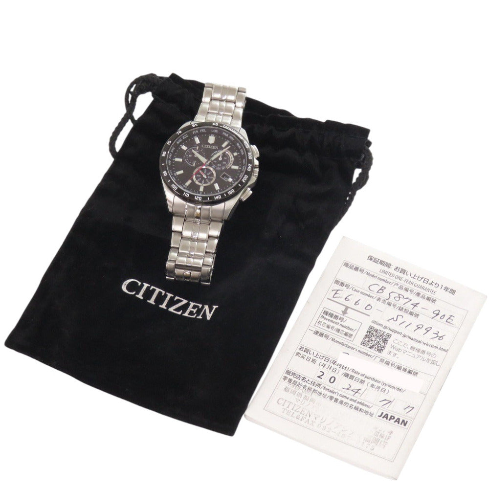 美品 シチズン シチズン コレクション CB5847-90E SS ブラック ソーラー電波 エコドライブ 腕時計 黒 0048【中古】CITIZEN