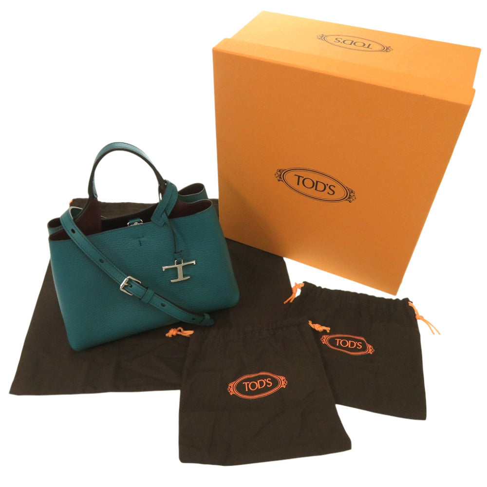新品同様 トッズ Tタイムレス マイクロ XBWAPAEL000QRI レザー ターコイズ ハンドバッグ 2WAY ショルダーバッグ 青緑 0471【中古】TOD’S