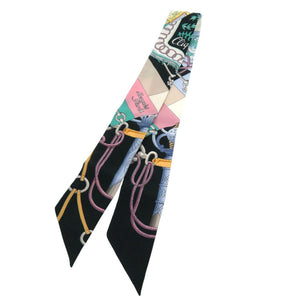 エルメス ツイリー Cliquetis シルク ブラック ペールブルー マルチカラー スカーフ 0773【中古】HERMES