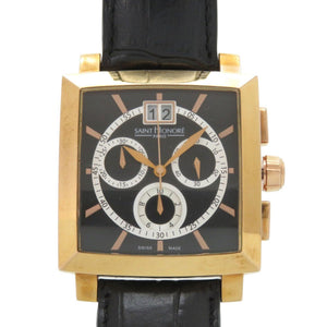 新品同様 サントノーレ 898027 8NIAR SS 型押しレザー ブラック ゴールド 黒文字盤 クオーツ 腕時計 0034【中古】SAINT HONORE