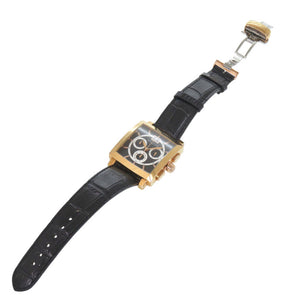 新品同様 サントノーレ 898027 8NIAR SS 型押しレザー ブラック ゴールド 黒文字盤 クオーツ 腕時計 0034【中古】SAINT HONORE