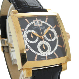 新品同様 サントノーレ 898027 8NIAR SS 型押しレザー ブラック ゴールド 黒文字盤 クオーツ 腕時計 0034【中古】SAINT HONORE