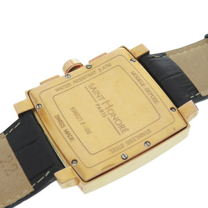 新品同様 サントノーレ 898027 8NIAR SS 型押しレザー ブラック ゴールド 黒文字盤 クオーツ 腕時計 0034【中古】SAINT HONORE