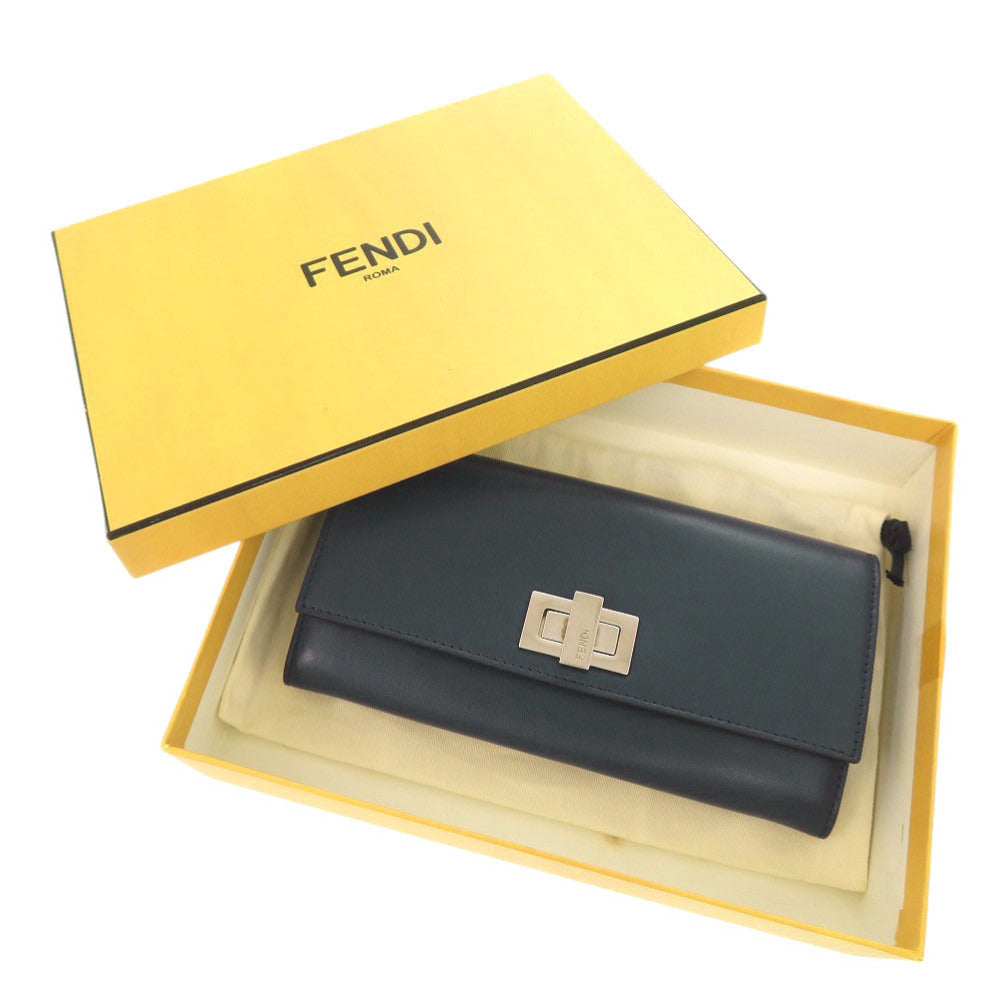 新品同様 フェンディ ピーカブー 8M0377 レザー ネイビー 長財布 二つ折り長財布 0953【中古】FENDI