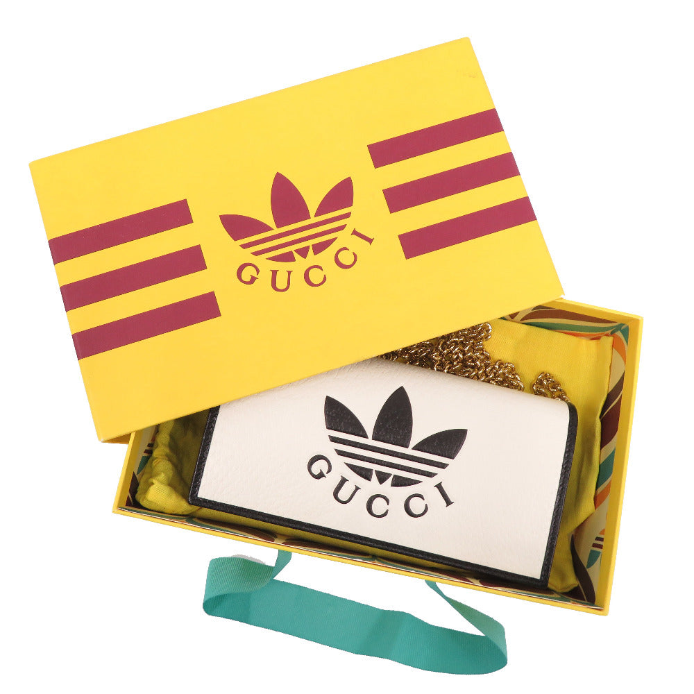 未使用品 グッチ × アディダス 621892 レザー ホワイト チェーンショルダーバッグ 0936【中古】GUCCI