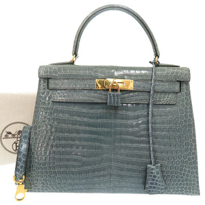 美品 エルメス ケリー28 外縫い ポロサス ブルージーン ゴールド金具 □B刻印(1998年製) ハンドバッグ 1207【中古】HERMES